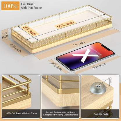 Wooden Decorative Tray, Oak 11.2" L Kitchen Countertop Soap Sponge Holder for Dresser Perfume Tray Jewelry Candle Nightstand Table Centerpieces for Dining Room Decor Natural