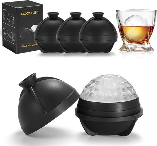 Golf Gifts Ball Ice Maker Mold set of 4, 2.5" Large Sphere Round Ice Cube Mold for Whiskey, Cocktails, Coffee, Soda, Fun Drinks, and Gifts,Leak-Free, Reusable, BPA-Free