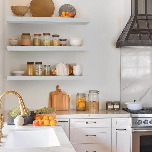 BAYKA White Floating Shelves for Wall, 36 inches Wall Mounted Rustic Wood Shelves for Bathroom, Bedroom, Living Room, for Book/Storage/Decor（Set of 3）