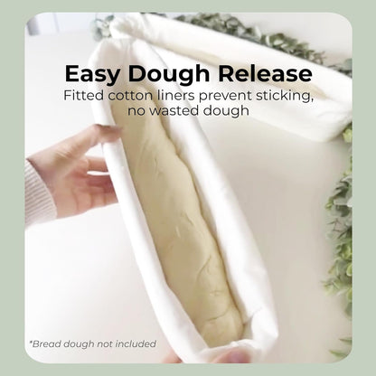 15 Inch Baguette Proofing Basket Set of 2 with Cotton Liners & Baguette Recipe eBook- Handcrafted Natural Rattan Banneton Bread Proofing Baskets for Sourdough- French Bread & Dough Rising