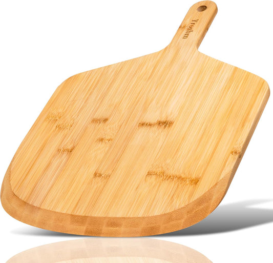 12 Inch Bamboo Pizza Peel Premium Wooden Pizza Board Paddle with Handle for Baking, Serving & Cutting– Use for Pizza, Bread, Pastries, Dough, Easy Grip