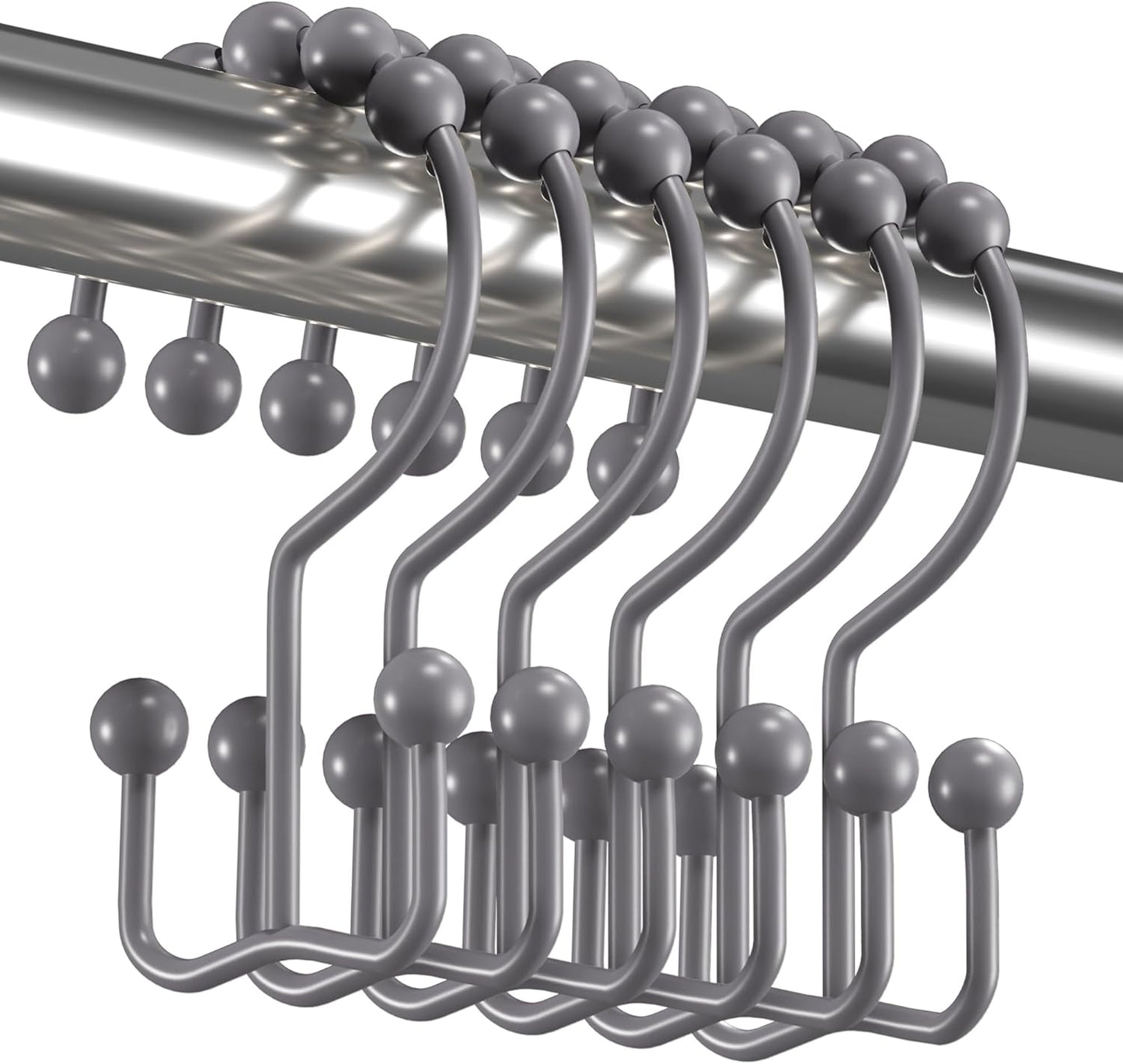 Titanker Shower Curtain Hooks Rings, Rust-Resistant Metal Double Glide Shower Hooks for Bathroom Shower Rods Curtains, Set of 12 Hooks - Neutral Gray