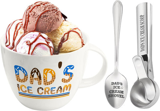 Christmas Dad Gifts, Gifts for Dad from Daughter Birthday, Dad's Ice Cream Bowl Scoop Shovel Spoon Set, Daddy Ice Cream Gift from Son Daughter, Ideal Xmas Birthday Father's Day Gift for Him