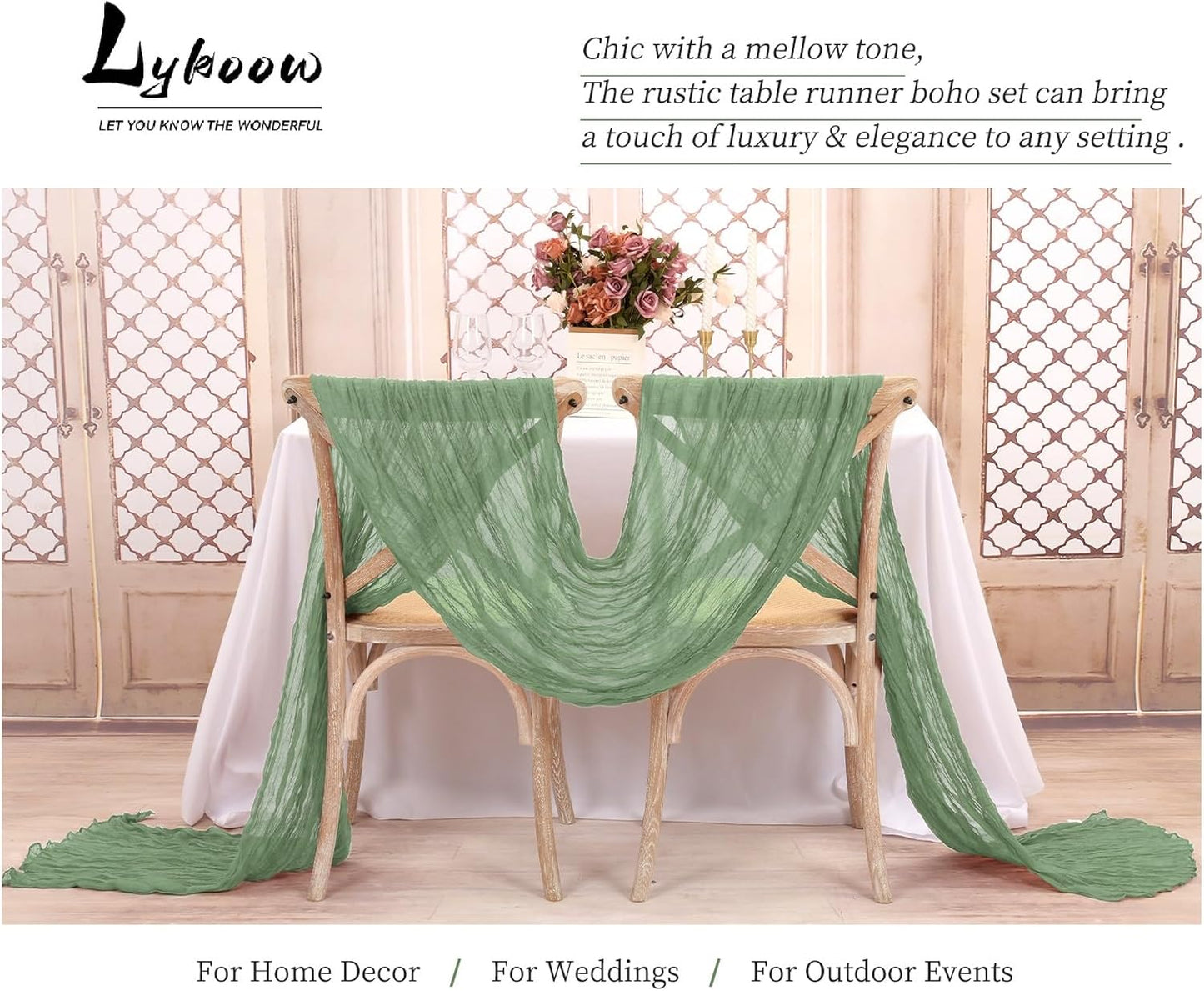 15 Packs Sage Green Cheesecloth Table Runner, 10 Ft Sage Rustic Gauze Boho Wedding Table Runner Decoration, Wedding Table Decor Table Cloth for Wedding Party Bridal Shower Table,21.5x120in