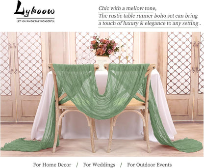 15 Packs Sage Green Cheesecloth Table Runner, 10 Ft Sage Rustic Gauze Boho Wedding Table Runner Decoration, Wedding Table Decor Table Cloth for Wedding Party Bridal Shower Table,21.5x120in