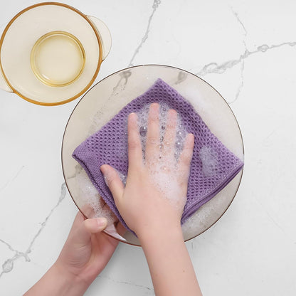 Homaxy 100% Cotton Waffle Weave Kitchen Dish Cloths, Ultra Soft Absorbent Quick Drying Dish Towels, 12 x 12 Inches, 6-Pack, Lavender