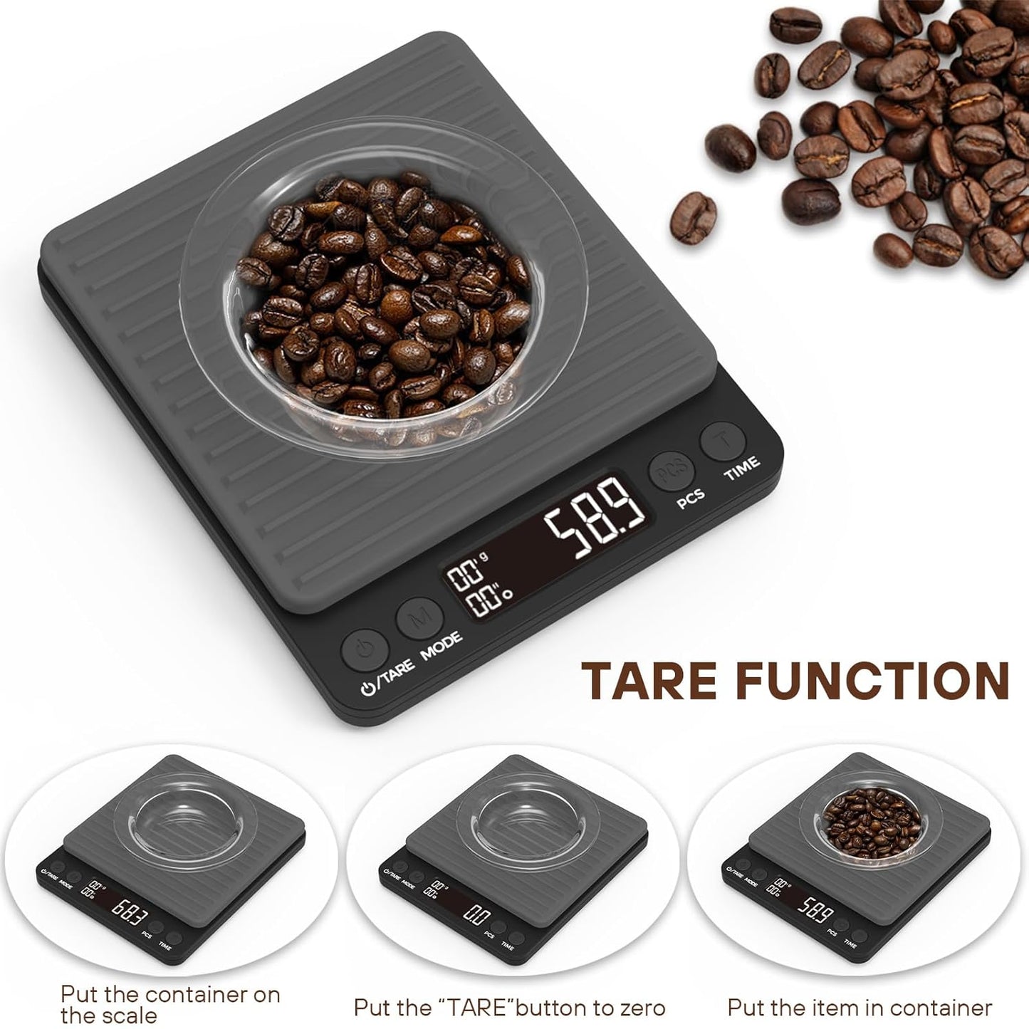 WEIGHTMAN Precision Coffee Scales with Dripper - Yellow LCD Screen, High Accuracy 2kg/0.1g