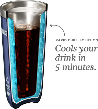 Zoku Instant Iced Coffee Maker, Reusable Beverage Chiller Cools Hot Beverages in Minutes Without Dilution, Portable 11-ounce Tumbler With Spill-resistant Lid and Straw, Grey