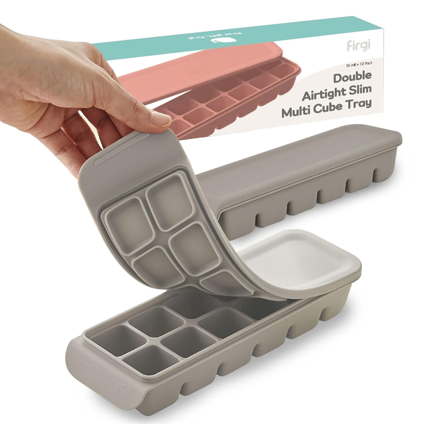 Silicone Ice Cube Freezer Tray with Lid, 100% Food-Grade Platinum Silicone,Leak Resistance & Dishwasher Safe for Baby Food Prep,Breast Milk,Purees - Korean Made (Gray 0.5 oz/12 Sections)