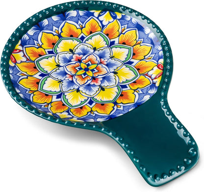 vancasso Ceramic Spoon Rest for Stove Top, 7.7 Inch Cooking Spoon Holder for Kitchen Counter Decor, Spoon Holder for Coffee Spoon Rest, Spoon Cradle, Spatula, Spoons or Tongs, Decorations, Green