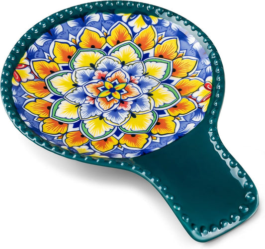 vancasso Ceramic Spoon Rest for Stove Top, 7.7 Inch Cooking Spoon Holder for Kitchen Counter Decor, Spoon Holder for Coffee Spoon Rest, Spoon Cradle, Spatula, Spoons or Tongs, Decorations, Green