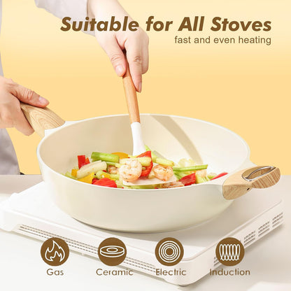 SENSARTE Ceramic Nonstick Frying Pan Skillet with Lid, 10.5 Inch Deep Frying Pan, 3.8 Qt Saute Pan, Induction Pan, Healthy Non Toxic Cooking Pan with Helper Handle, PFOA PFAS PTFE Free