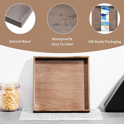 Wooden Square Serving Tray Home Decor,Black Walnut Wood Ottoman Tray for Living Room,Classic Wood Decorative Storage Coffee Trays,Storage and Display of Bread Food Fruit