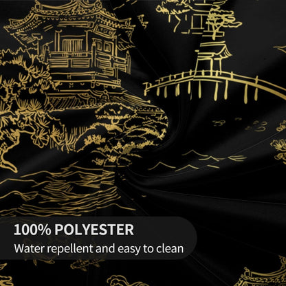 Japanese Tablecloth, Black Golden Traditioanal Chinese Landscape Oriental Vintage Water Resisitant Wipeable Table Cover for Dining Kitchen Living Room Home Party Holiday Decor 36 inch Round