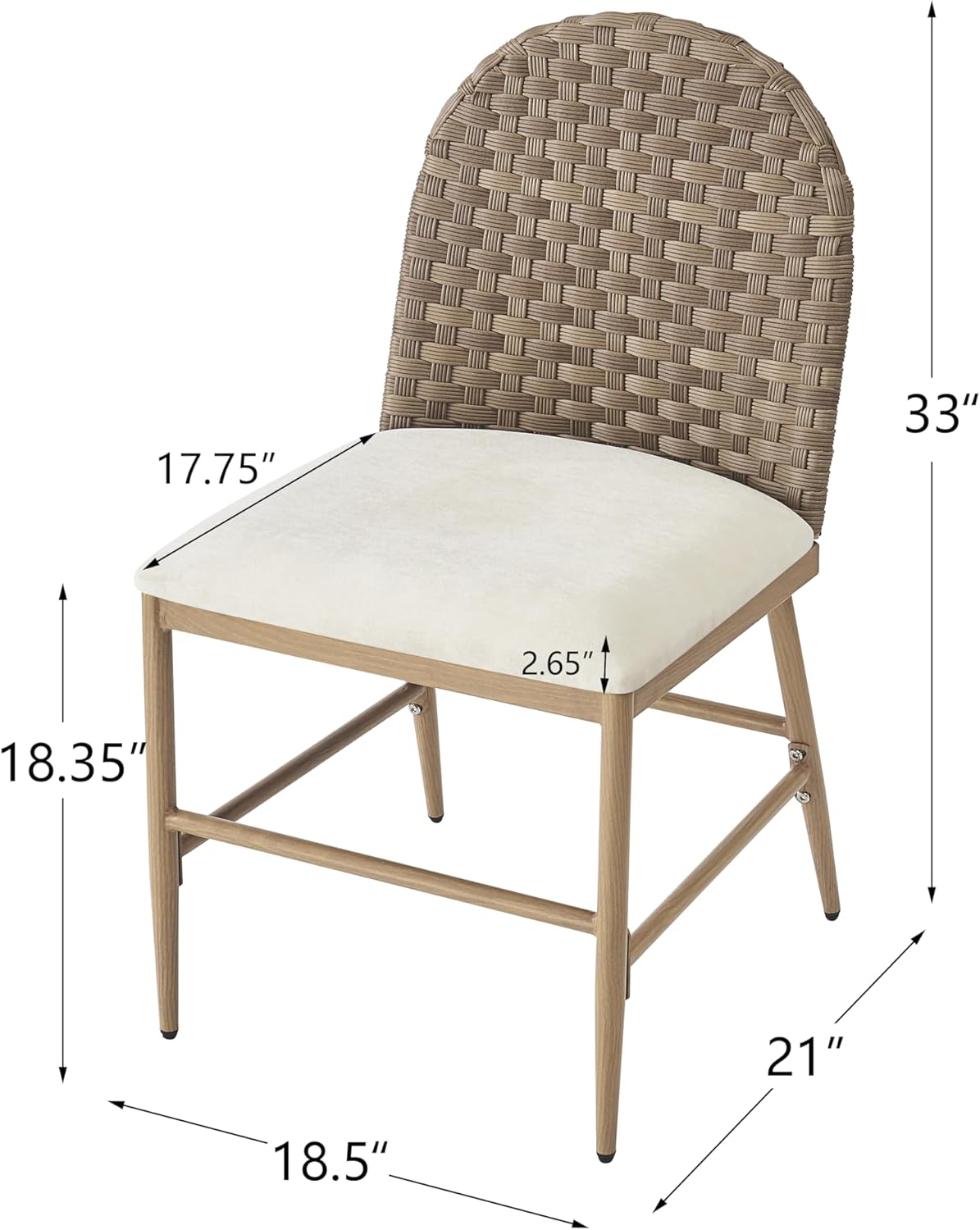 GDFStudio Farmhouse Dining Chairs Set of 2, Upholstered Kitchen Chairs with 2.65" Short-Pile Cushion, Hand-Woven Rattan Backrest, Maple Color Iron Frame, Armless Rustic Side Chairs for Dining Room