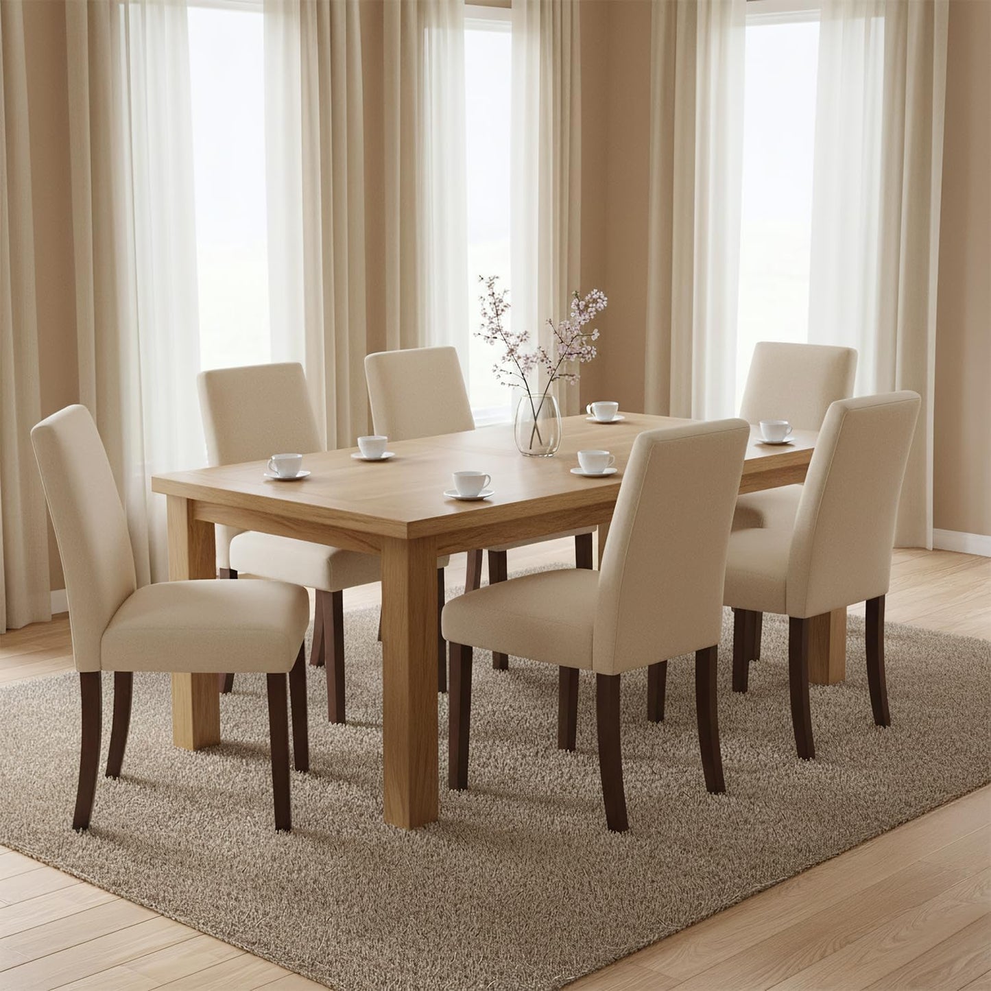 Dining Chairs Set of 6, Modern Dining Room Chair, Upholstered Kitchen Farmhouse Chair for Restaurant & Cafe- Beige