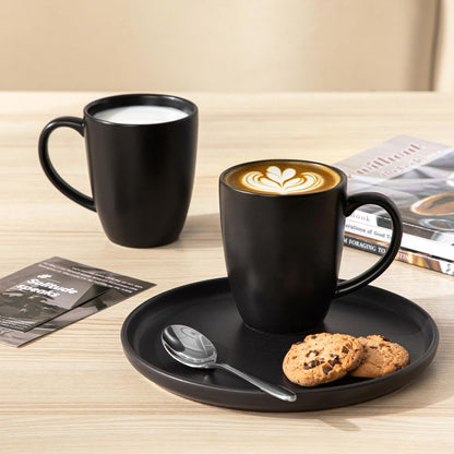 vancasso PLAYA Ceramic Coffee Mug Set of 6, 12 Oz Tea Cups with Handle for Latte, Tea, Cappuccino, Milk, Cocoa, Microwave&Dishwasher Safe, Black