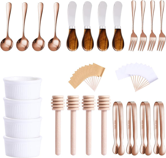 Charcuterie Accessories(25 Psc), Cheese Spreaders For Charcuterie Board, Mini Serving Spoons, Blank Toothpick Flags, Bowl For Christmas Pastry Making, forks And Mini Serving Tongs