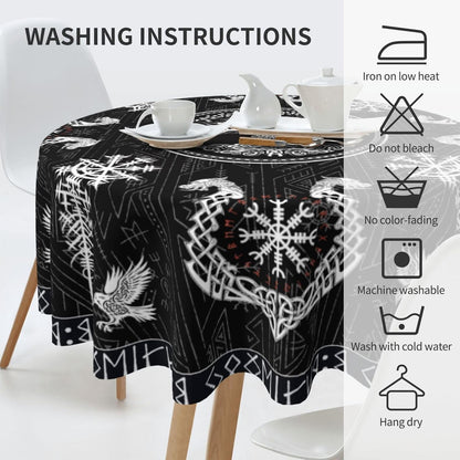 Norse Viking Tablecloth, Nordic Mythology Tree of Life Crow Ancient Mythical Viking Raven Print Water Resisitant Table Cover for Dining Kitchen Living Room Home Party Holiday Decor 60 inch Round