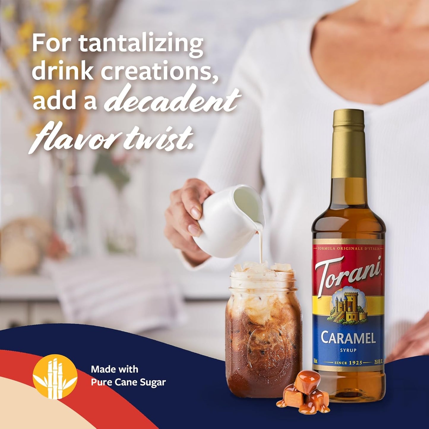 Torani Caramel Coffee Syrup for Drinks & Desserts, Pump Included, 25.4 Fl Oz