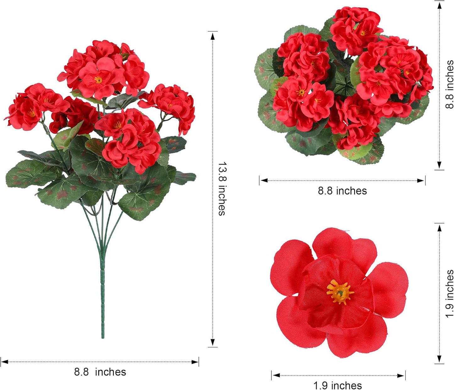 Artificial Geraniums Fake Flowers for Outdoors Decoration, 6 Bundles Silk Geraniums Flower UV Resistant Look Real Faux Plants for Front Door Garden Porch Planter Patio Balcony Yard Indoor Home, Mix