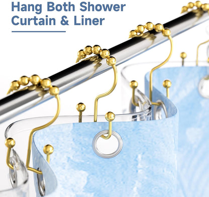 Titanker Shower Curtain Hooks Rings Gold, Metal Double Glide Shower Hooks Rings for Bathroom Shower Rods Curtains, Set of 12 Hooks - Dark Gold