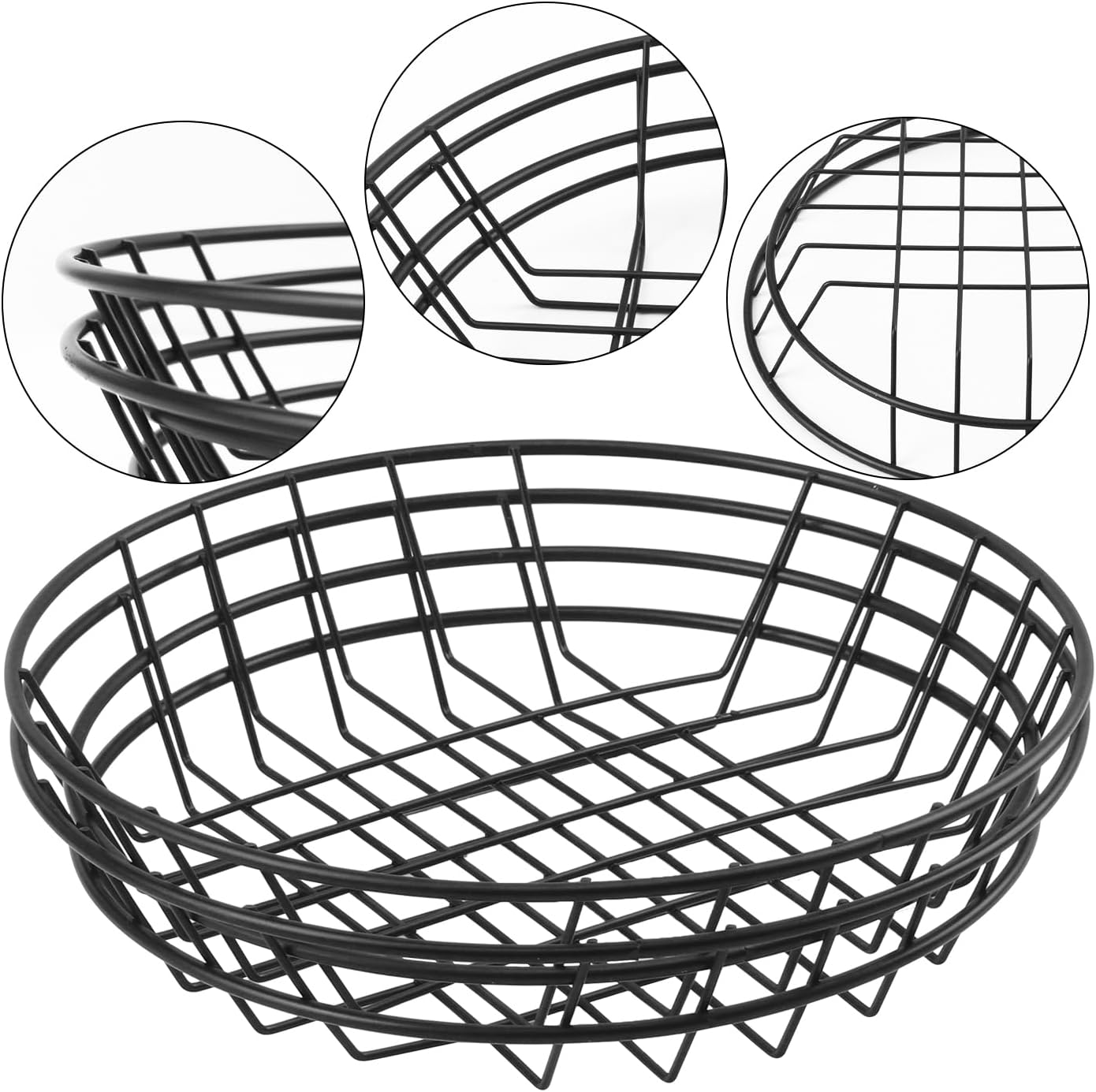 15 Pack 8 Inch Round Wire Bread Basket, Metal Fast Food Baskets with 50 Sheets Deli Wrappers Paper, Metal Dinner Roll Baskets for Home & Kitchen, Serving and Storage(Black)