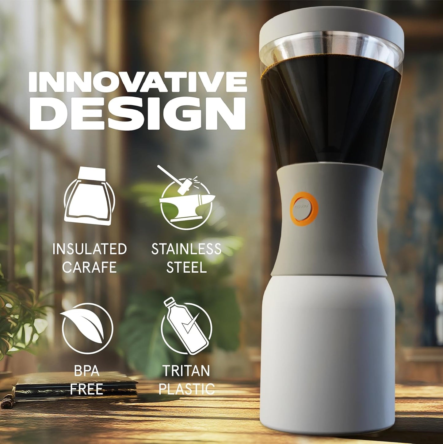 asobu Cold Brew Coffee Maker, Award-Winning 40oz Insulated Cold Brew Brewer with Portable Stainless Steel Carafe – No.1 Europe Coffee Fest Winner, Leakproof, BPA-Free, Keeps Cold 24H