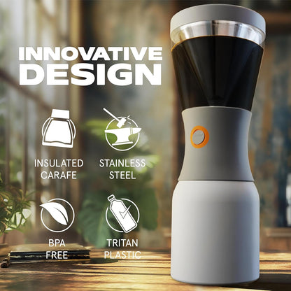 asobu Cold Brew Coffee Maker, Award-Winning 40oz Insulated Cold Brew Brewer with Portable Stainless Steel Carafe – No.1 Europe Coffee Fest Winner, Leakproof, BPA-Free, Keeps Cold 24H