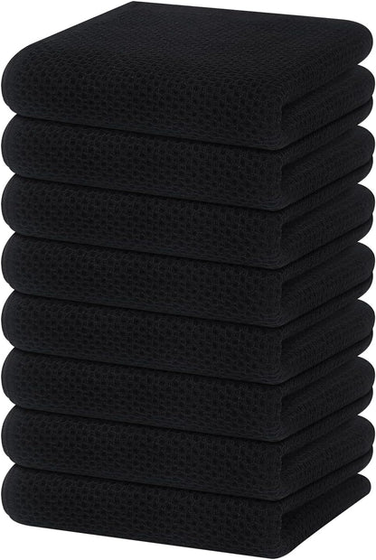 Homaxy 100% Cotton Waffle Weave Kitchen Dish Towels, Ultra Soft Absorbent Quick Drying Cleaning Towel, 13 x 28 Inches, 8-Pack, Black