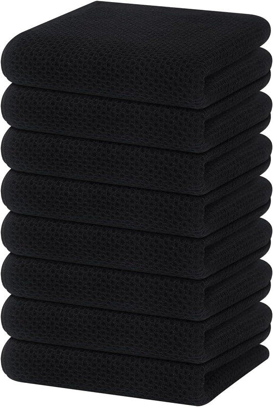 Homaxy 100% Cotton Waffle Weave Kitchen Dish Towels, Ultra Soft Absorbent Quick Drying Cleaning Towel, 13 x 28 Inches, 8-Pack, Black