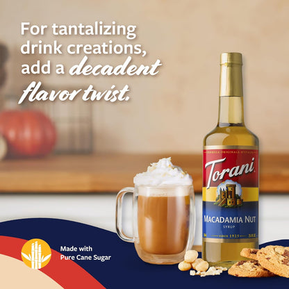 Torani Coffee Syrup, Macadamia Nut Flavoring for Drinks, Glass Bottle with Pump Included, 25.4 Fl Oz