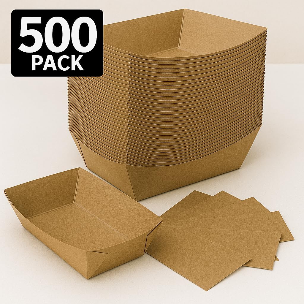 Ruthy’s Outlet Paper Food Trays Disposable Paper Boat, Kraft Serving Boats, Food Holder Trays for Snacks French Fries Nachos Hot Dog Tacos BBQ Party & Concessions (500, 2 lb)