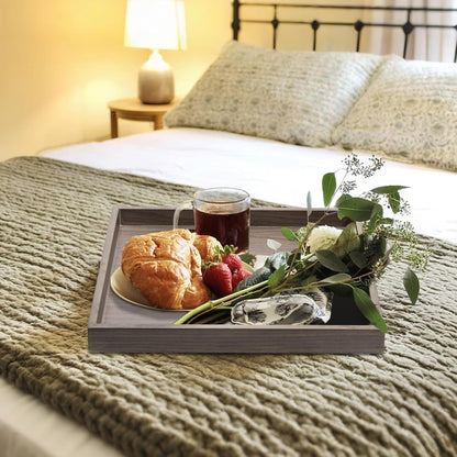 Wooden Square Serving Tray Home Decor,Black Walnut Wood Ottoman Tray for Living Room,Classic Wood Decorative Storage Coffee Trays,Storage and Display of Bread Food Fruit