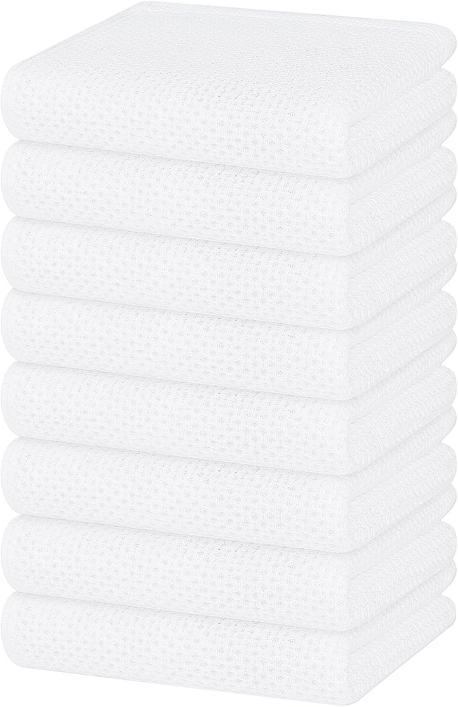 Homaxy 100% Cotton Waffle Weave Kitchen Dish Towels, Ultra Soft Absorbent Quick Drying Cleaning Towel, 13 x 28 Inches, 8-Pack, White