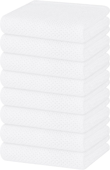 Homaxy 100% Cotton Waffle Weave Kitchen Dish Towels, Ultra Soft Absorbent Quick Drying Cleaning Towel, 13 x 28 Inches, 8-Pack, White
