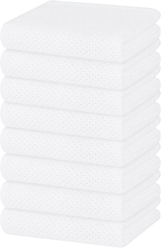 Homaxy 100% Cotton Waffle Weave Kitchen Dish Towels, Ultra Soft Absorbent Quick Drying Cleaning Towel, 13 x 28 Inches, 8-Pack, White