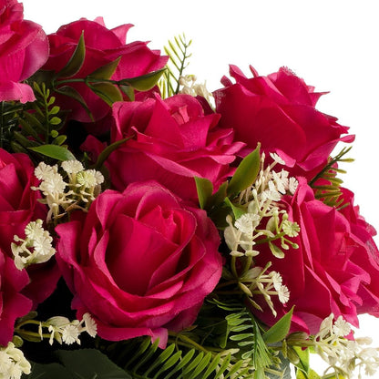 ENOVA FLORAL 18 Heads Silk Rose Artificial Flowers in Vase,Faux Rose Flowers Arrangement in Round Bowl Vase with Faux Water and River Rock for Table Decor Centerpieces (Fushia)