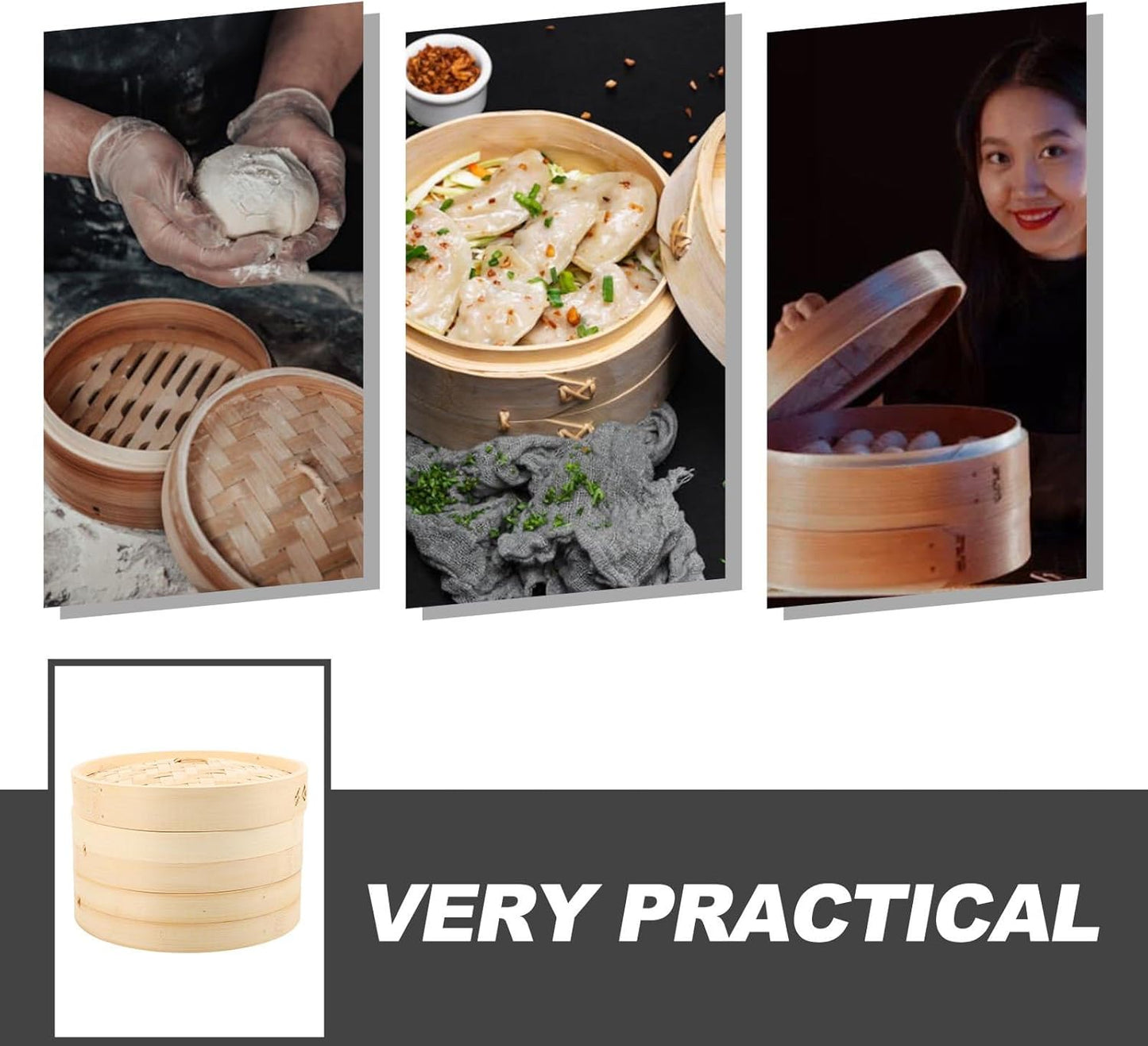 Premium 10-Inch Bamboo Steamer Basket Set – 2-Tier Dumpling Steam with Lid, Ring Adapter, Chopsticks, Liners & Sauce Dish – Natural Steamer for Vegetables, Bao, and Asian Cooking