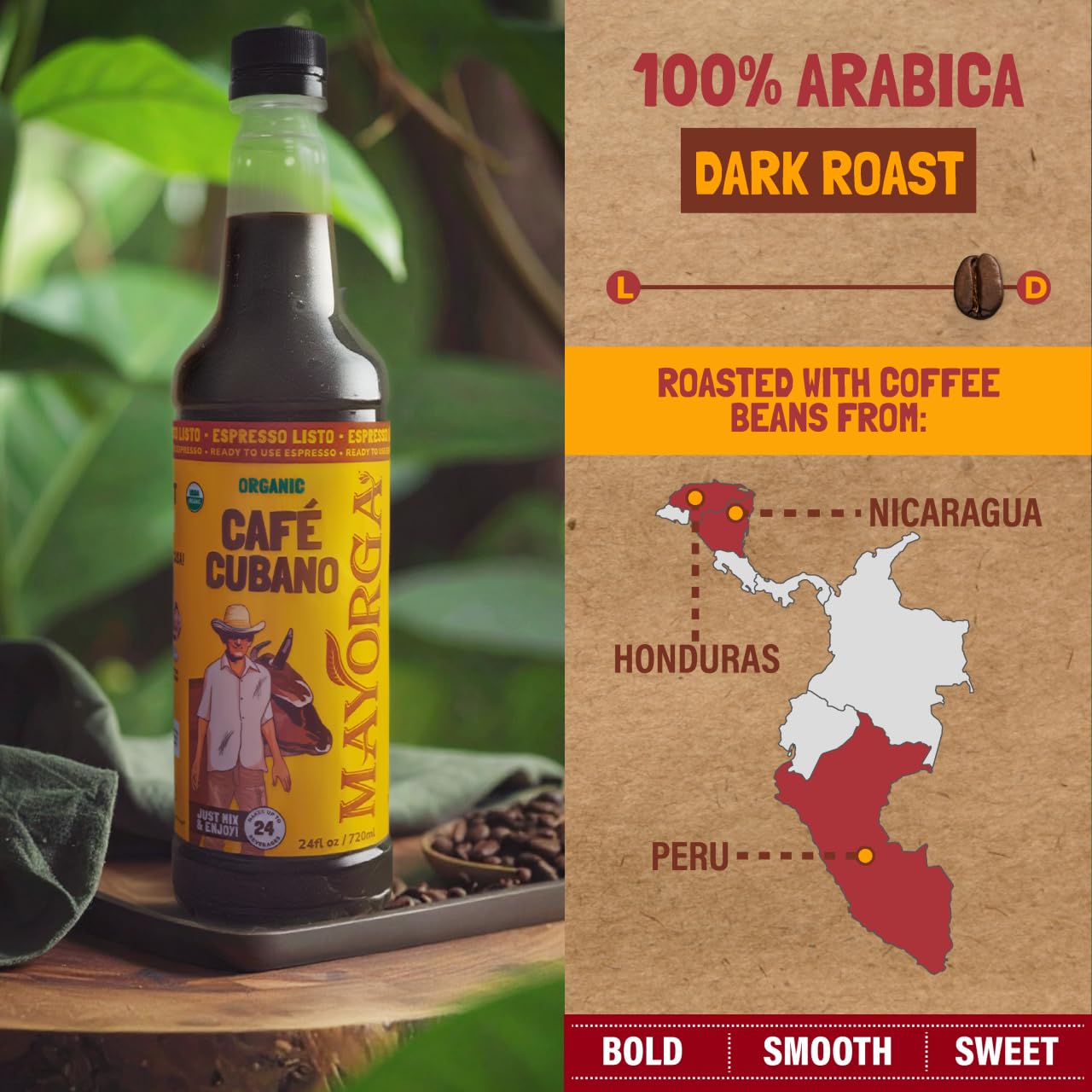 Mayorga Espresso Listo – Organic Espresso Ready-to-Drink Coffee, 24.35 fl oz Bottle, Bold Smooth Flavor, Cold Brew Style, Barista-Quality, Sustainably Sourced - 24 Servings