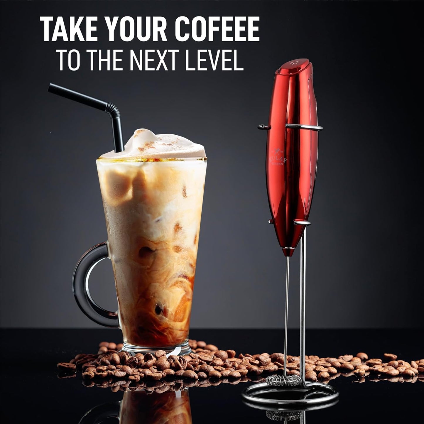 Zulay Kitchen Executive Series Luxury Gift Milk Frother – Handheld Electric Foam Maker for Coffee, Lattes & Hot Chocolate – Deluxe Finish, Great Fir for Coffee Lovers (Cardinal Red)