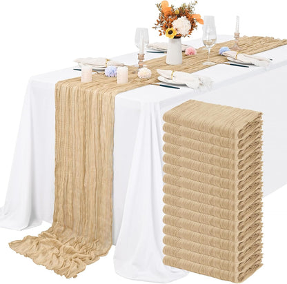 15 Packs Cheesecloth Table Runner Beige,10 Ft Rustic Gauze Boho Wedding Table Runner Decoration, Wedding Table Decor Table Cloth for Wedding Party Bridal Shower Table,21.5x120in