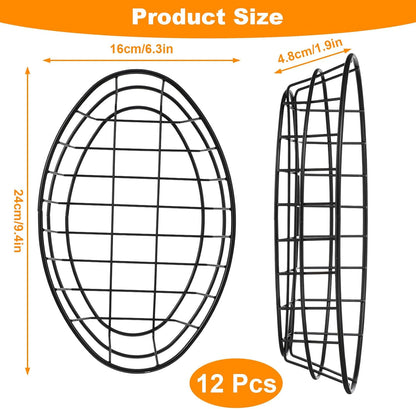 12 Pcs Wire Bread Baskets, 9.4 x 6.3 x 1.9 Inch, Oval Food Baskets for Serving Fruit, Fast Food, and Storage, Includes 50 Sheets Deli Wrappers Paper, Reusable & Rust-Resistant Metal Basket (Black)