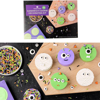 Sweets Indeed Sandwich Cookie Decorating Kit – Halloween DIY Set with Oreo Mold, Spooky Sprinkles, Candy Eyeballs, Monster Teeth & Piping Bags