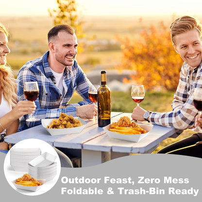 50 Pcs 2lb Paper Food Boat Trays Disposable，Snack Tray，Food Trays for Snack French Hot Dog Taco Popcorn Picnic party Wedding，Concession Stand Supplies (White)