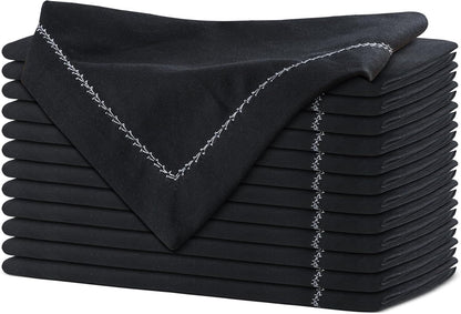 Urban Villa Cloth Napkin Set of 6 Hemstitch Black White 20x20 Inches Premium Soft Cotton Highly Absorbent Reusable & Washable Dinner Table Napkins for Home and Weddings