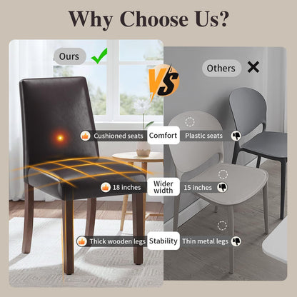 Dining Chairs Set of 2, Modern Faux Leather Dining Room Chair, Upholstered Parsons Kitchen Chairs for Restaurant & Cafe- Dark Brown