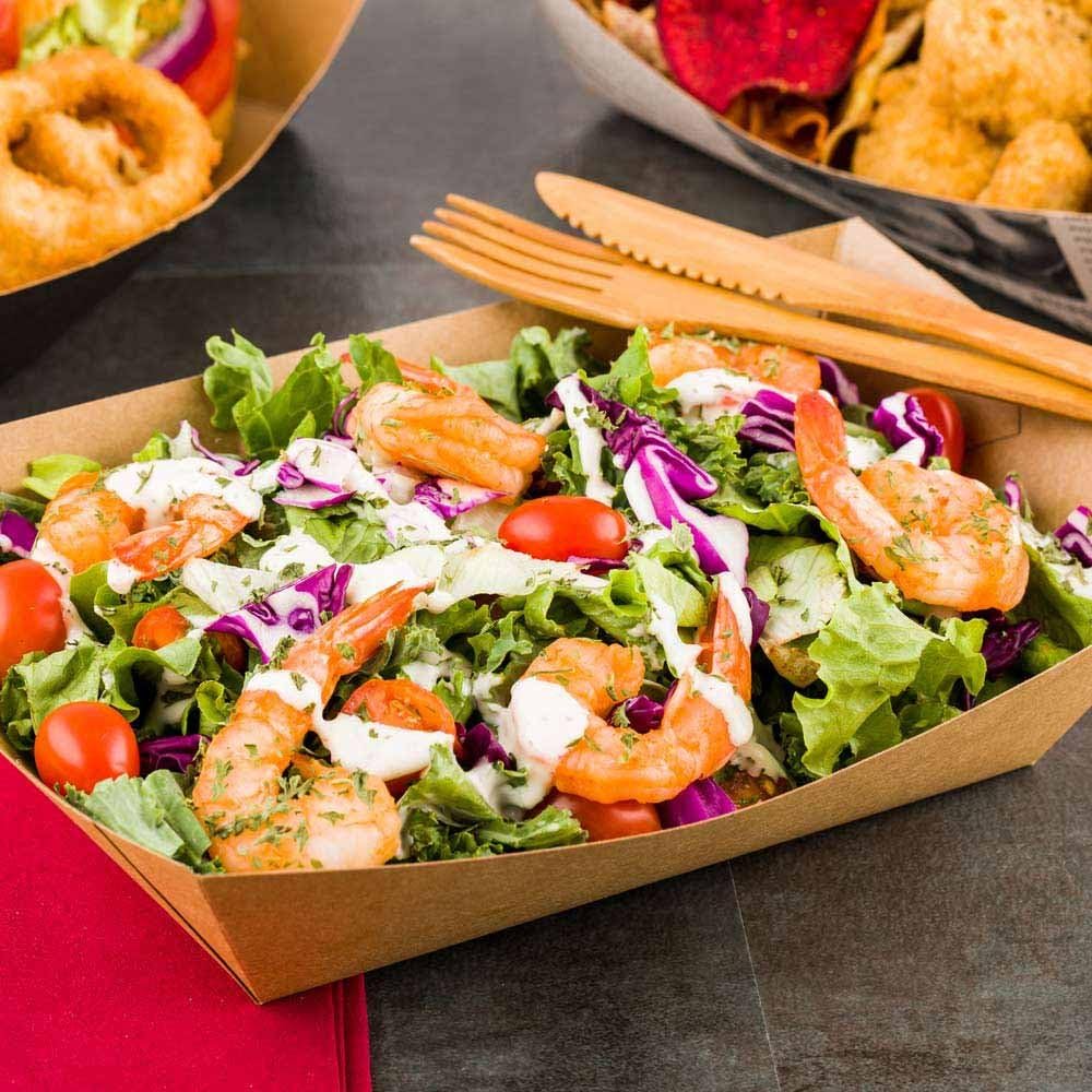 Restaurantware Bio Tek 2 Pound Food Boats 50 Disposable Paper Food Trays - Heavy-Duty Greaseproof Kraft Paper Boats For Snacks Appetizers Or Treats Use At Parties Or Carnivals