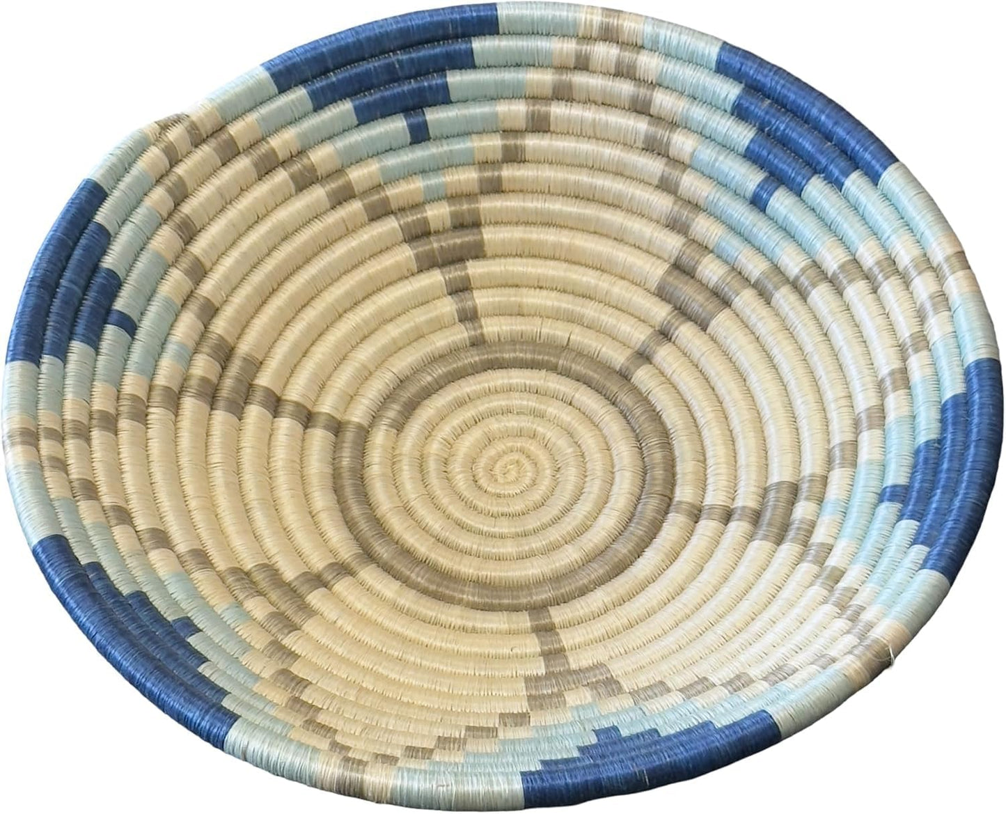 Handwoven African Basket Handmade sisal Fruit Bowl Wall Hanging decorative Baskets for Home Living Room Kitchen Centerpiece Zen Designs Arts and Crafts (Pastel Blue, 10in diameter)