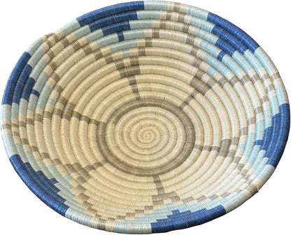Handwoven African Basket Handmade sisal Fruit Bowl Wall Hanging decorative Baskets for Home Living Room Kitchen Centerpiece Zen Designs Arts and Crafts (Pastel Blue, 12in diameter)